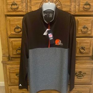 Antigua Cleveland Browns L/S Quarter Zip Pullover Brown/Gray Men’s Size Large